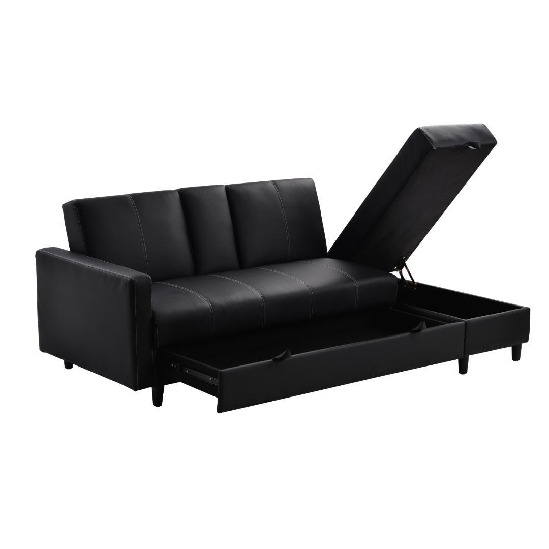 ソファー 3人掛け ソファ 多機能ソファベッド 収納機能 引き出し 【ブラック】