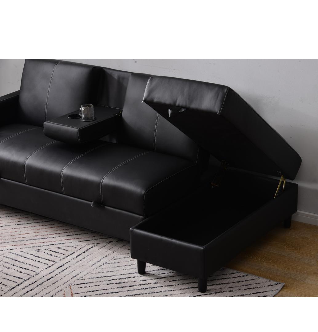 ソファー 3人掛け ソファ 多機能ソファベッド 収納機能 引き出し 【ブラック】