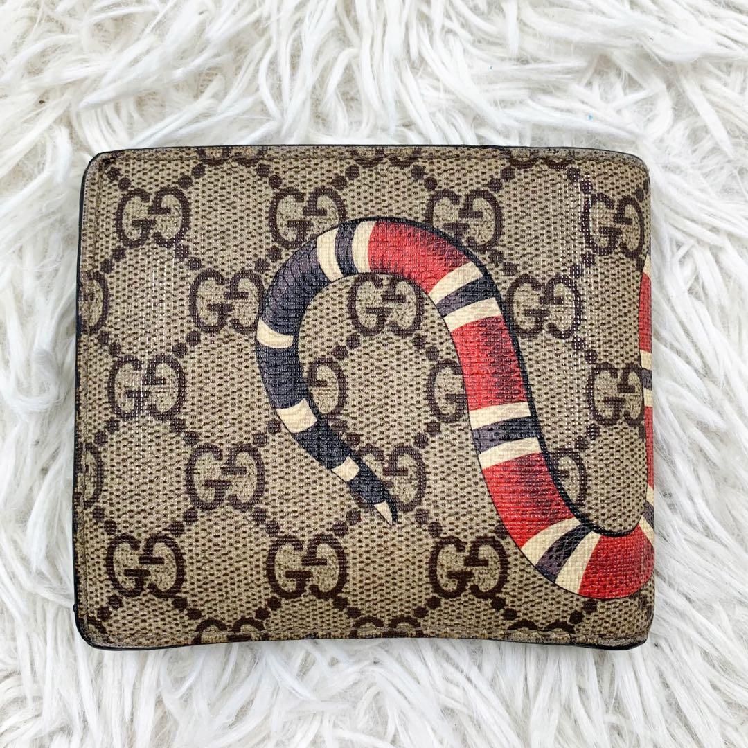 【✨美品✨】グッチ 二つ折り財布 キングスネーク GGスプリーム ベージュ