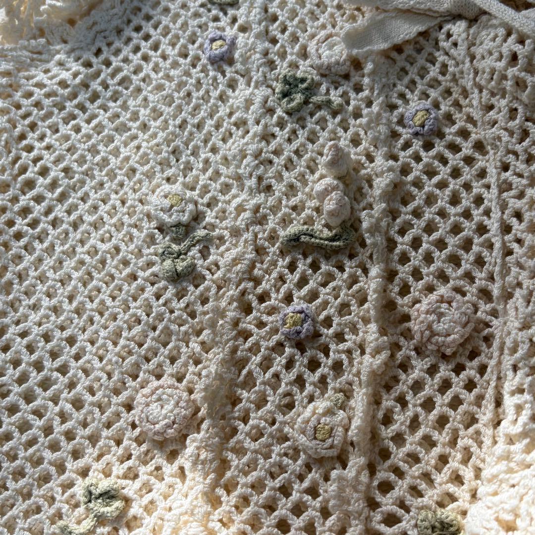 ピンクハウス　鈴蘭モチーフ　ニットベスト　クロシェ編み フリル　リボンP78