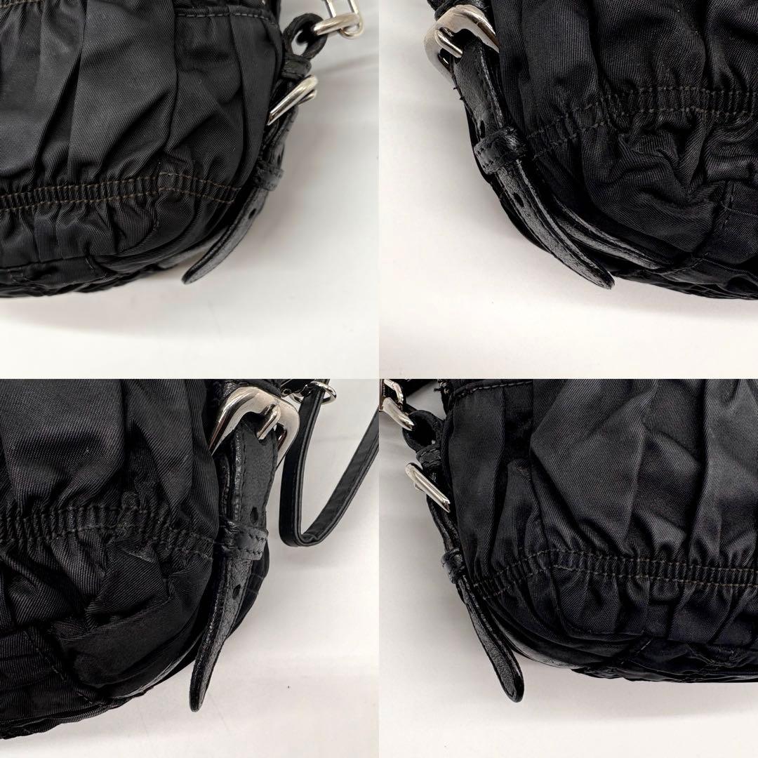 PRADA プラダ ギャザー ナイロン カメラ ショルダーバッグ 三角プレート