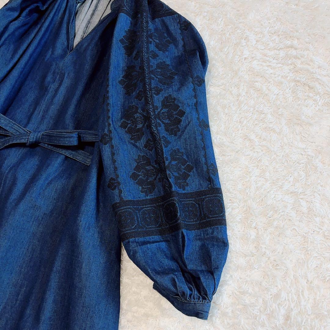 美品✨RHC ロンハーマン デニムワンピース マキシ丈 刺繍 綿 インディゴ