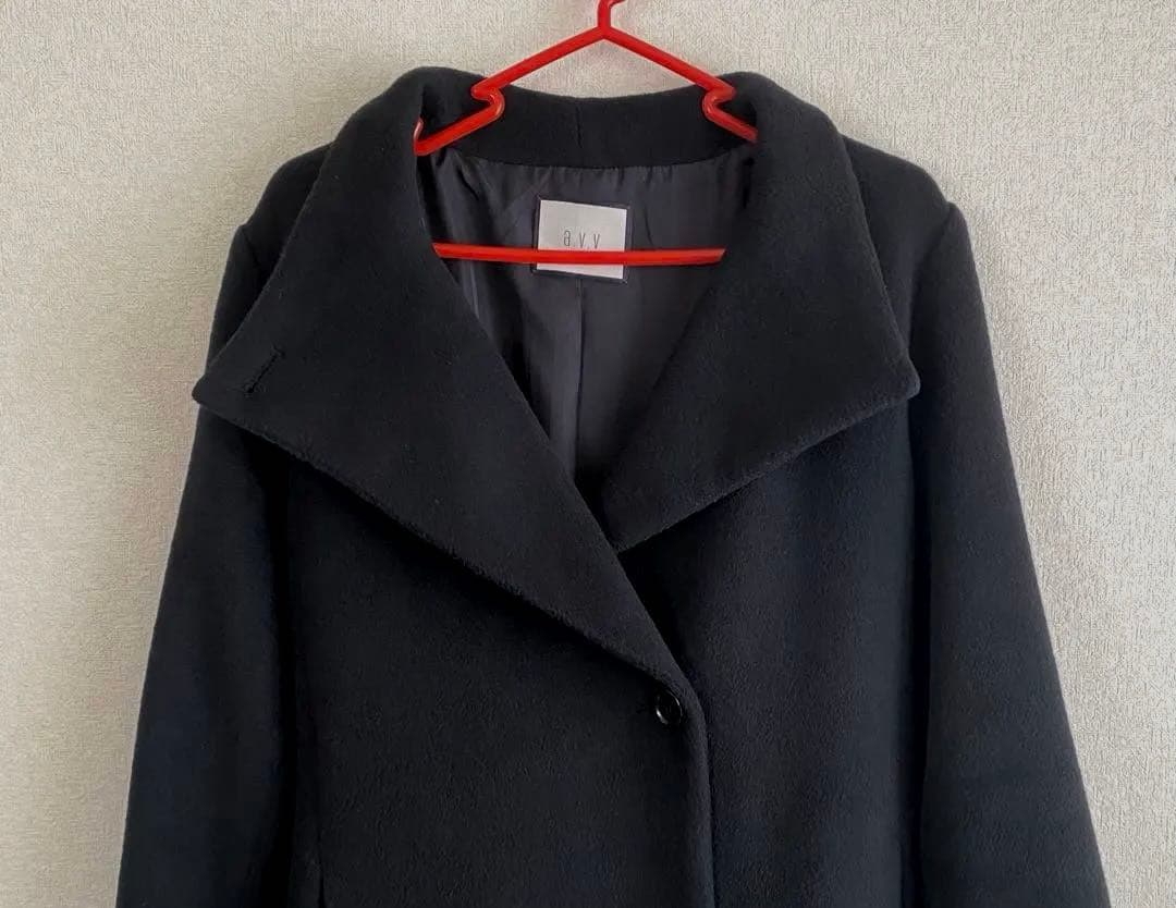 a.v.v 2way折り返しラペルグロングコートカシミヤ混 ブラック XL