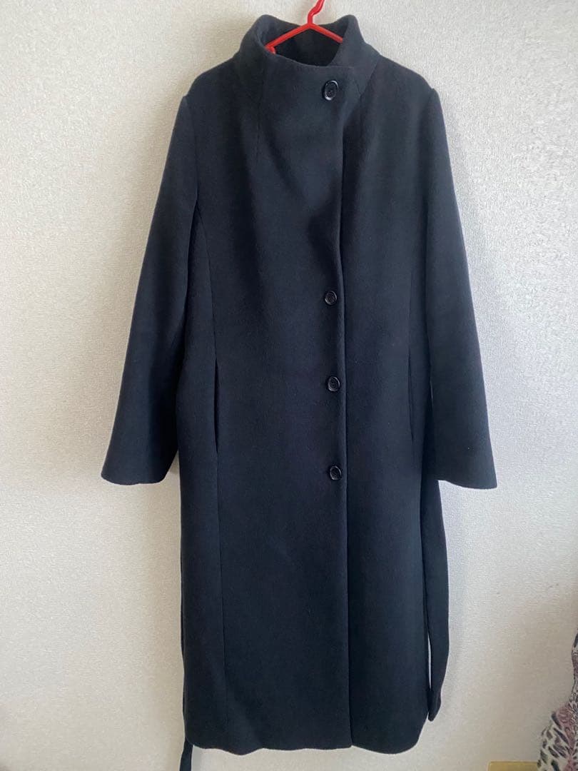a.v.v 2way折り返しラペルグロングコートカシミヤ混 ブラック XL