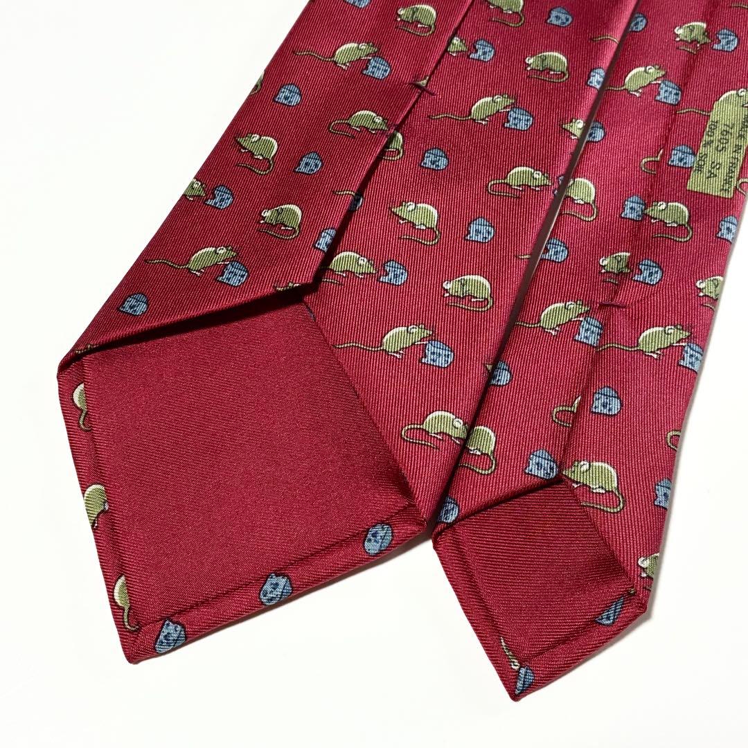 3811✨極美品✨エルメス ネクタイ 総柄 ネズミ 動物 チーズ