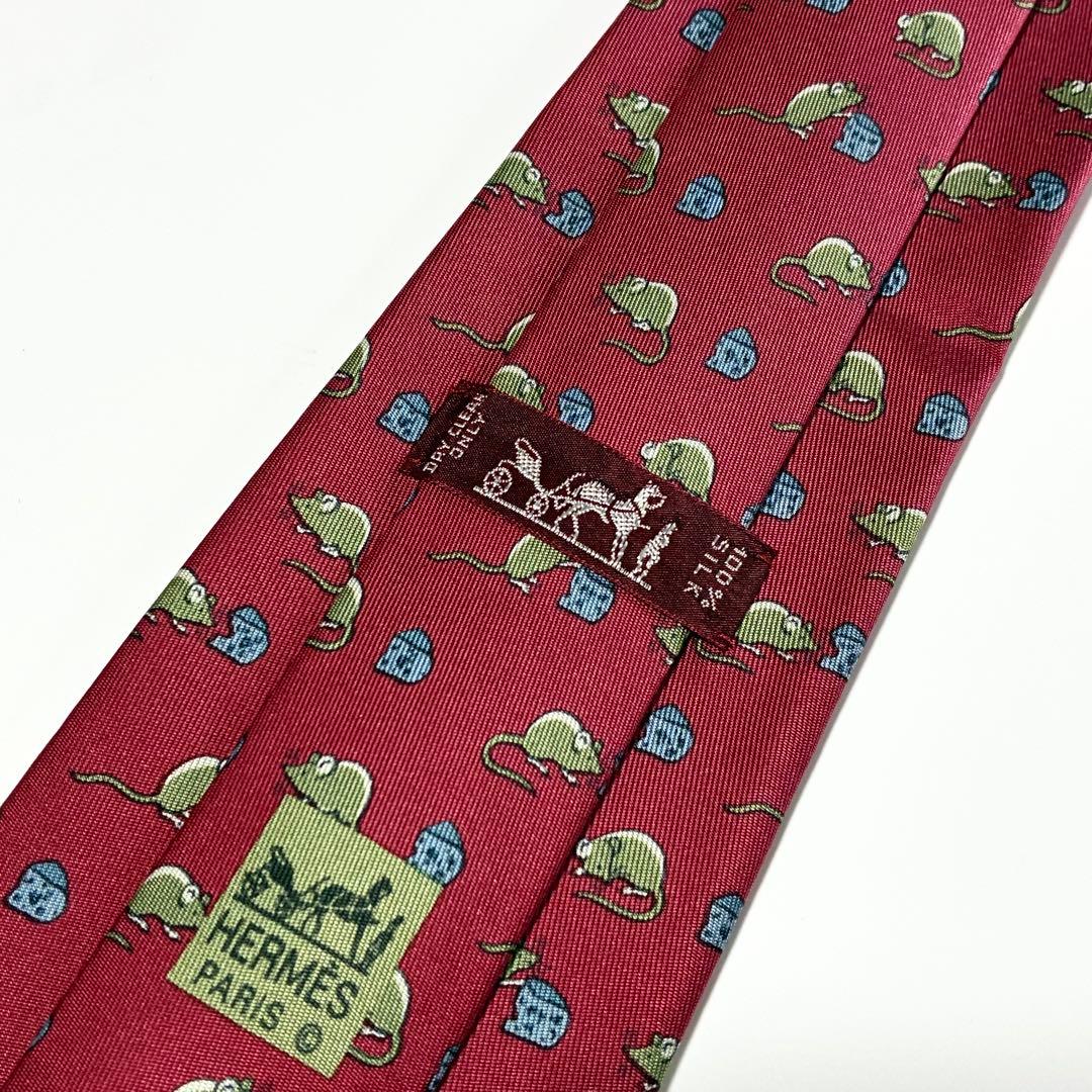 3811✨極美品✨エルメス ネクタイ 総柄 ネズミ 動物 チーズ