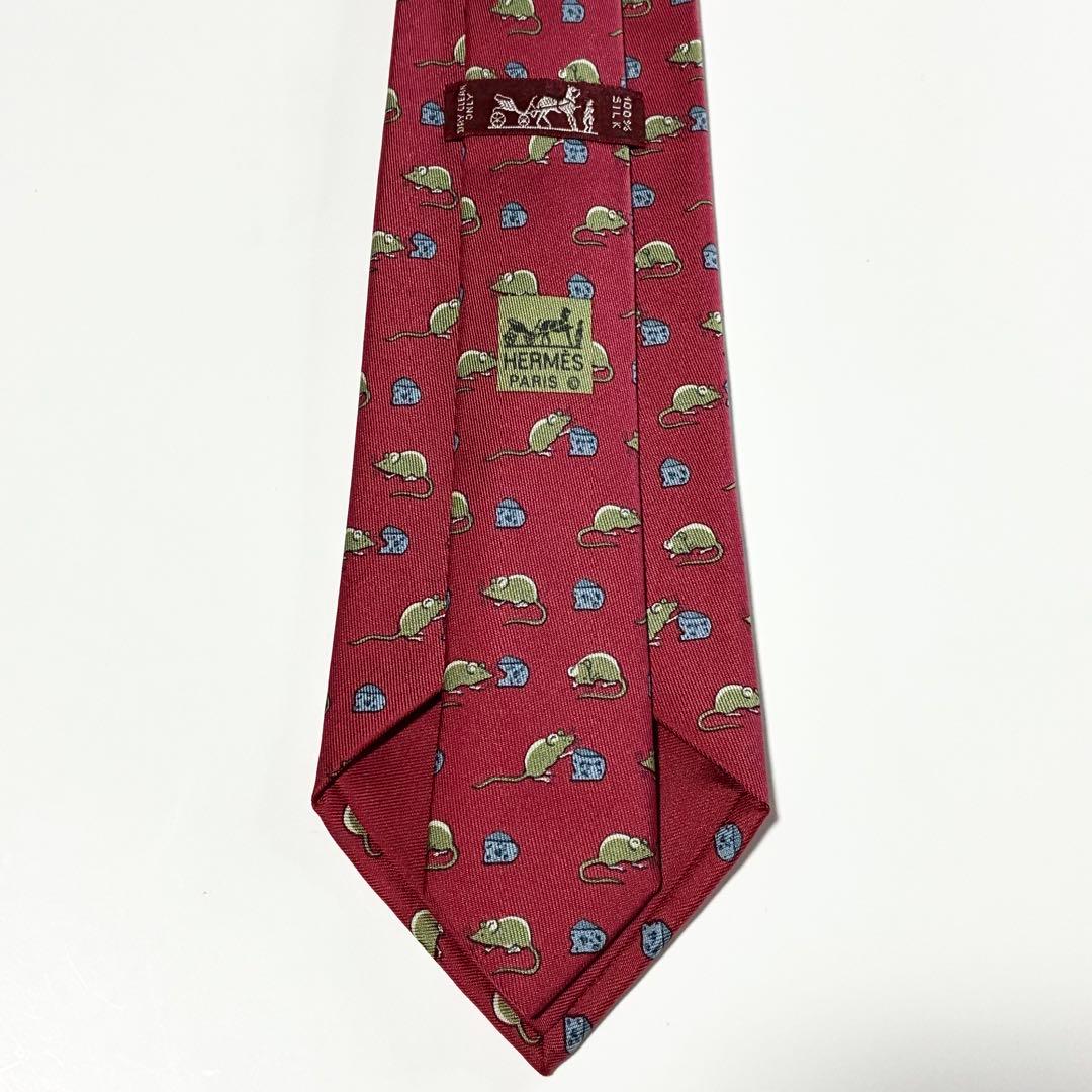 3811✨極美品✨エルメス ネクタイ 総柄 ネズミ 動物 チーズ