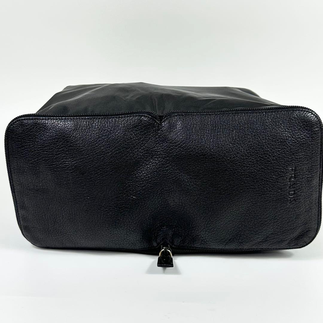 美品 PRADA ナイロン レザー 折りたたみバッグ 黒