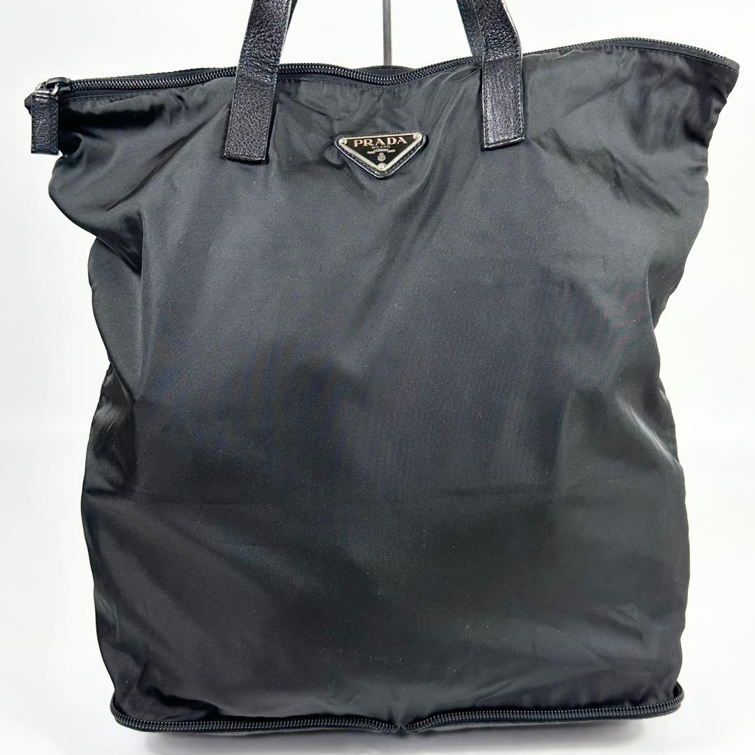 美品 PRADA ナイロン レザー 折りたたみバッグ 黒
