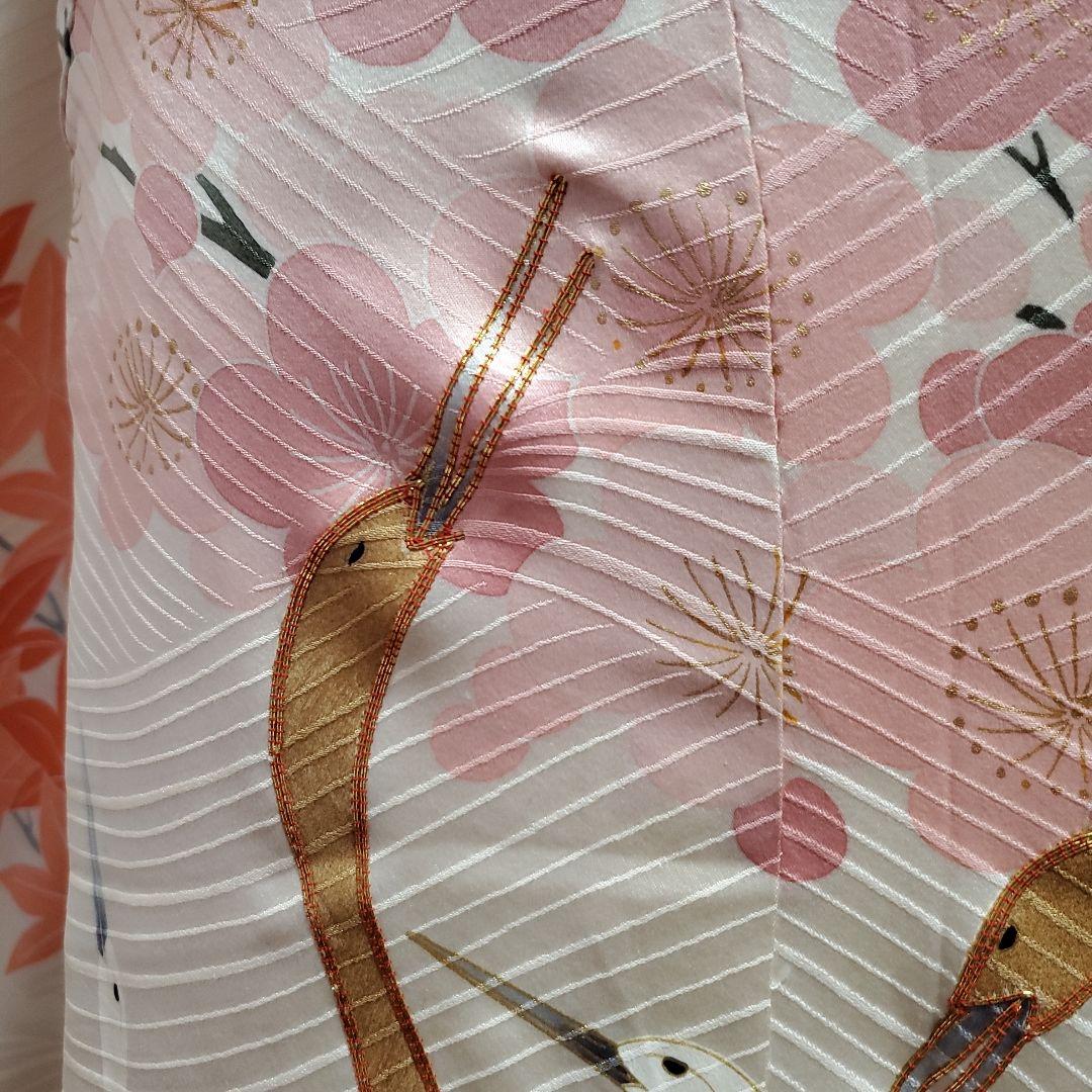 パンダ子様占用　振袖と長襦袢のみ(67)　　正絹　生成り色　鶴　松　梅　紅葉