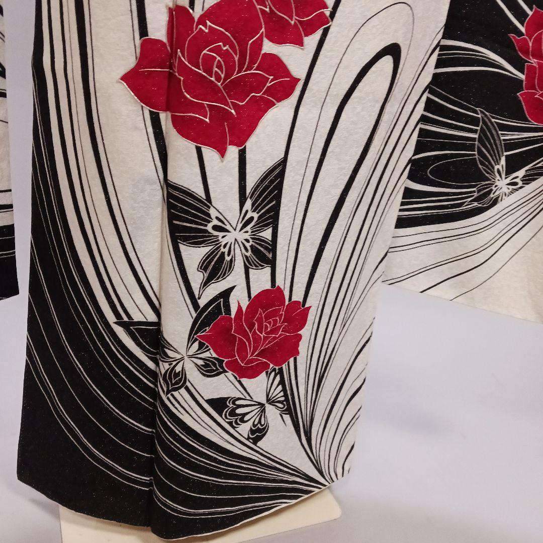 赤白黒　ラメ振袖　フルセット