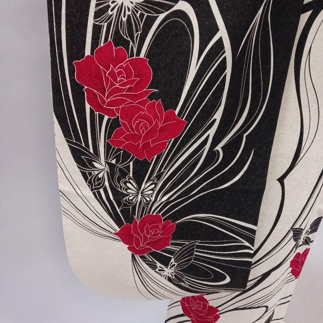 赤白黒　ラメ振袖　フルセット