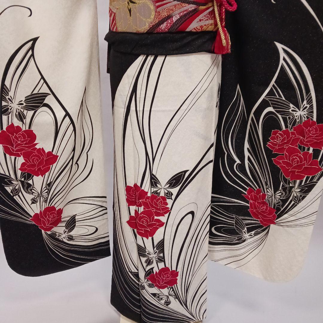 赤白黒　ラメ振袖　フルセット