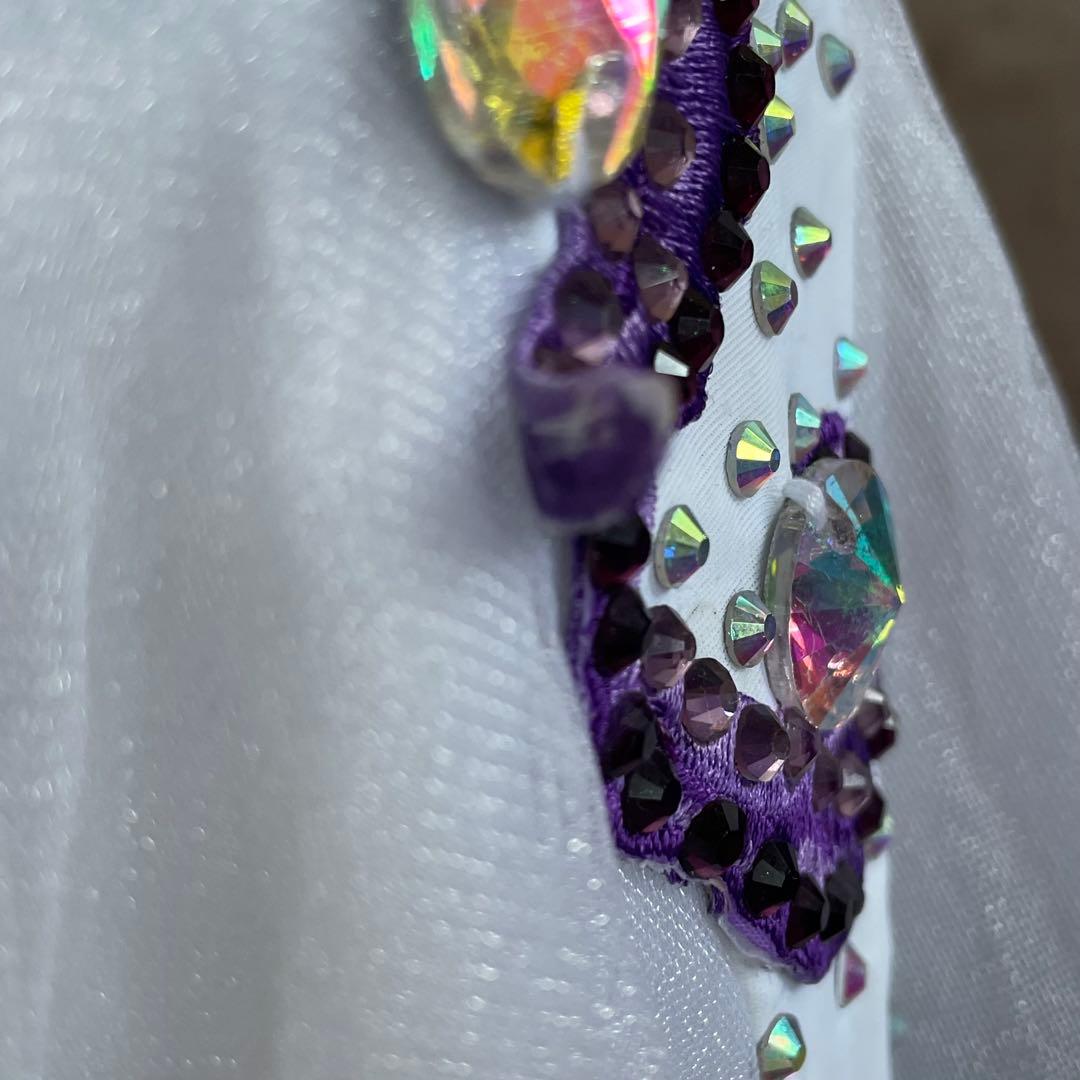 社交ダンス　ラテンダンス　ドレス衣装　レース　白　紫　S1121