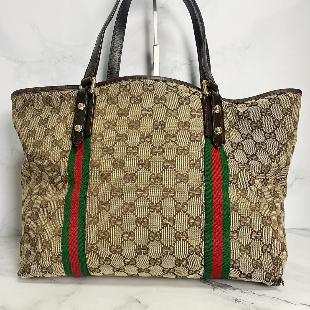 B923【人気】GUCCI★GG柄 シェリーライン トートバッグ チャーム付き