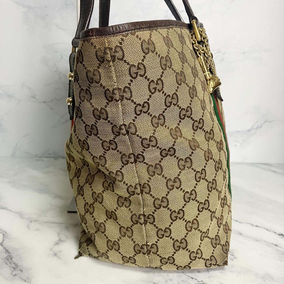 B923【人気】GUCCI★GG柄 シェリーライン トートバッグ チャーム付き