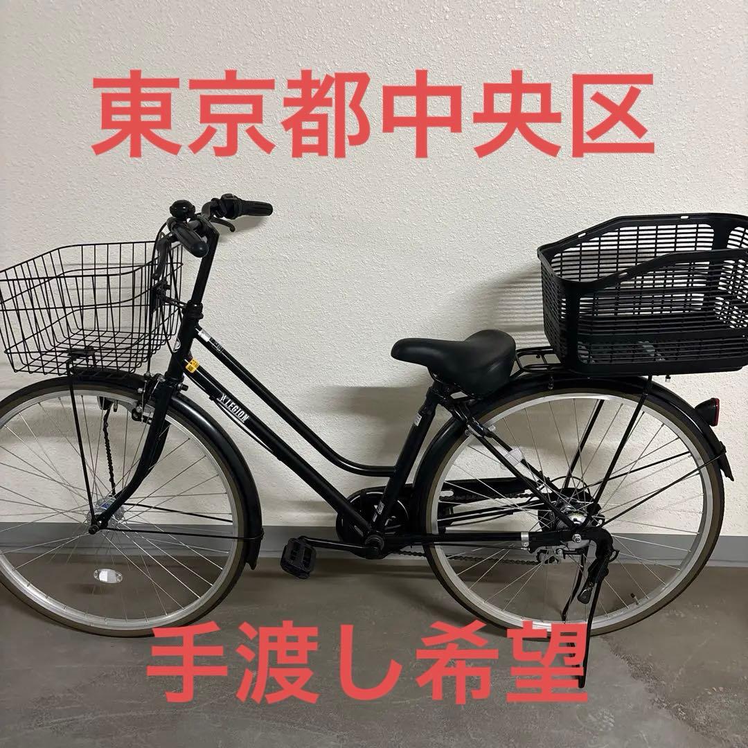 黒のシティサイクル 前後カゴ付き 27インチ　丸石　オートライト　自転車