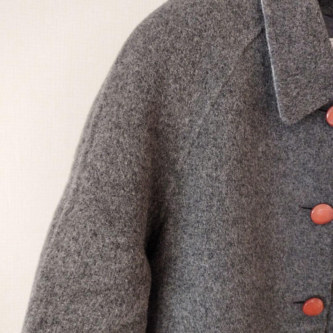【新品未使用】グレー カシミヤ混 ウールコート ピンクボタン 9AR