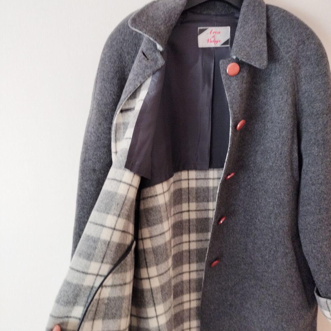 【新品未使用】グレー カシミヤ混 ウールコート ピンクボタン 9AR