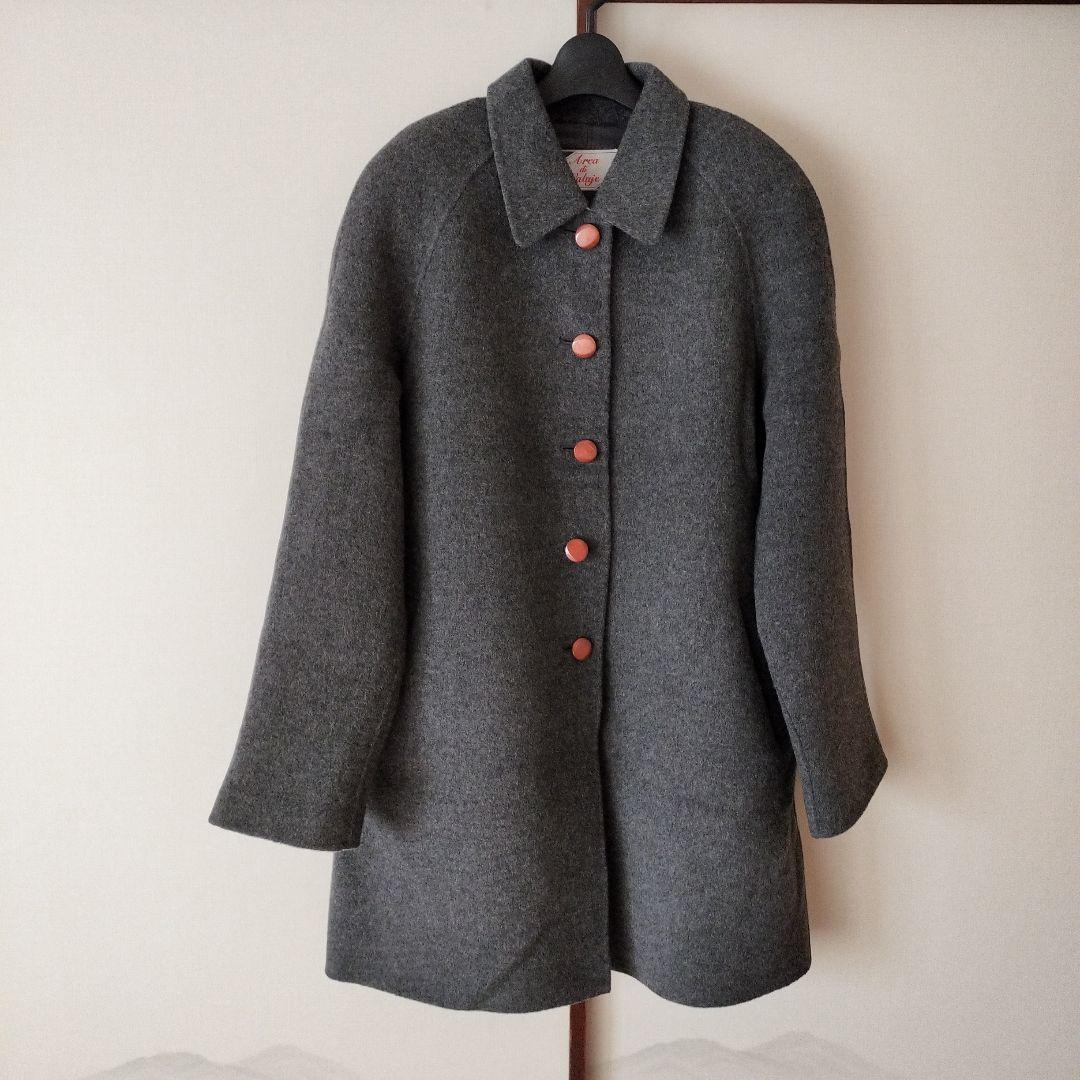 【新品未使用】グレー カシミヤ混 ウールコート ピンクボタン 9AR