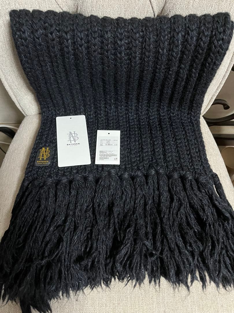 BATONER バトナー フリンジビッグ マフラー ブラック 黒