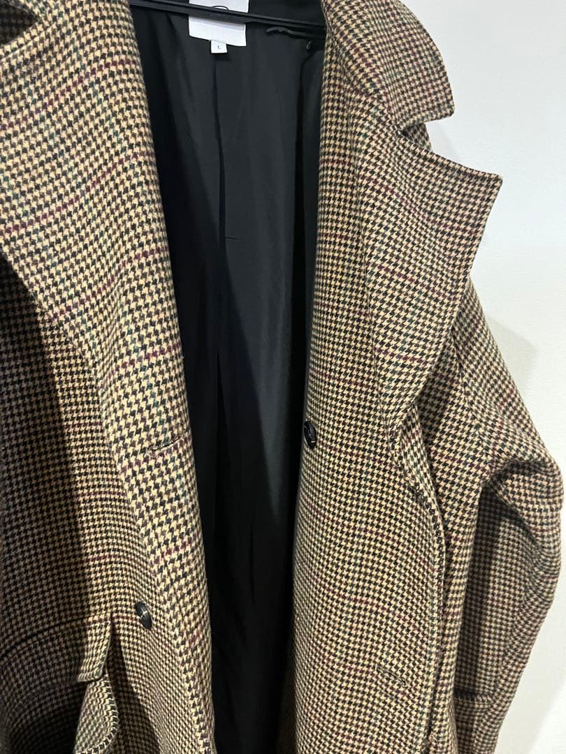 チェック柄 ダブルブレスト ロングコート Lサイズ