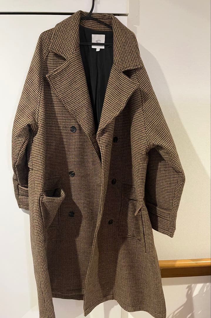 チェック柄 ダブルブレスト ロングコート Lサイズ