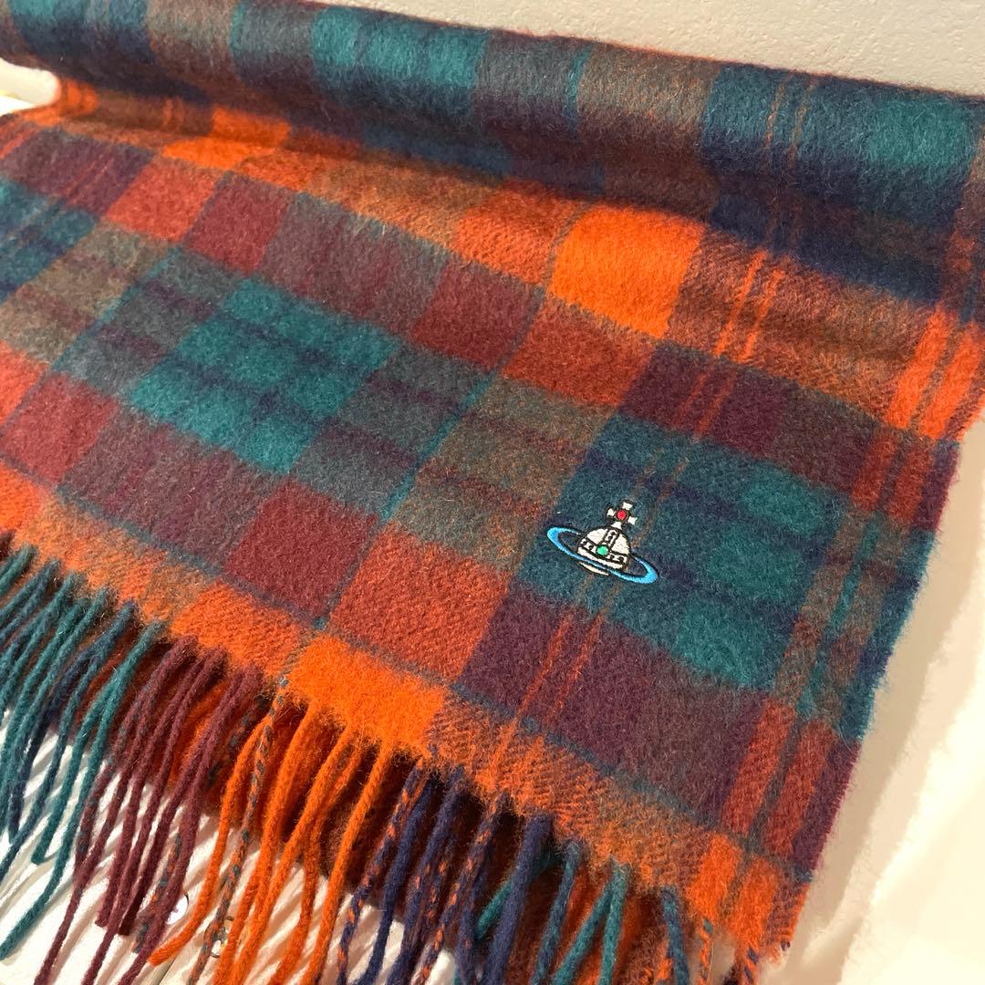 新品　vivienne westwood マフラー　チェック　カシミヤ100%
