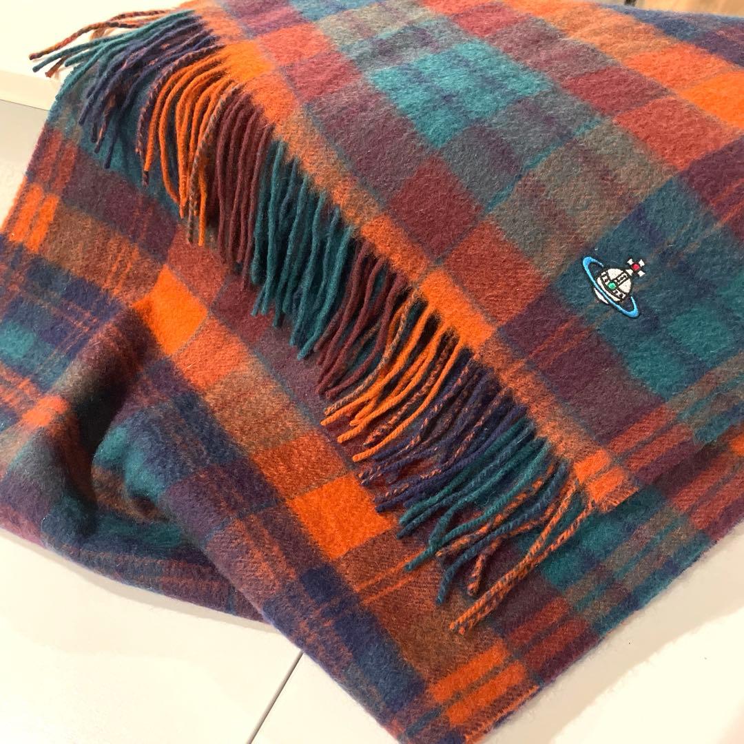 新品　vivienne westwood マフラー　チェック　カシミヤ100%