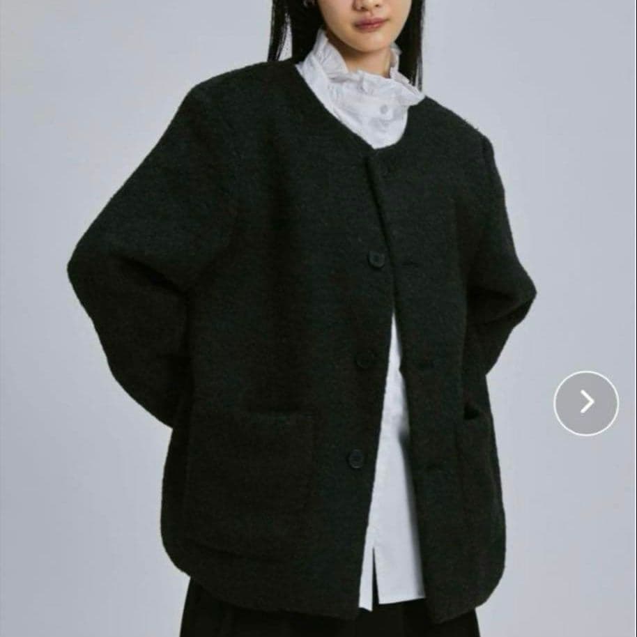 FEKETE ノーカラーウールシャギージャケット ブラック M