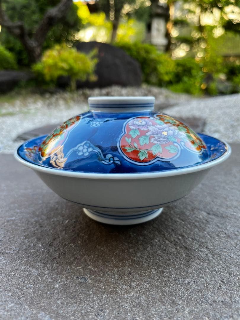 有田焼　昭栄窯　古伊万里　蓋付き丼ぶり　5つセット　染付　金彩　染錦　アラ煮