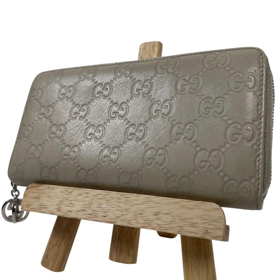 グッチ　長財布　インターロッキング　GGロゴ シマレザー　総柄　エンボス　レザー