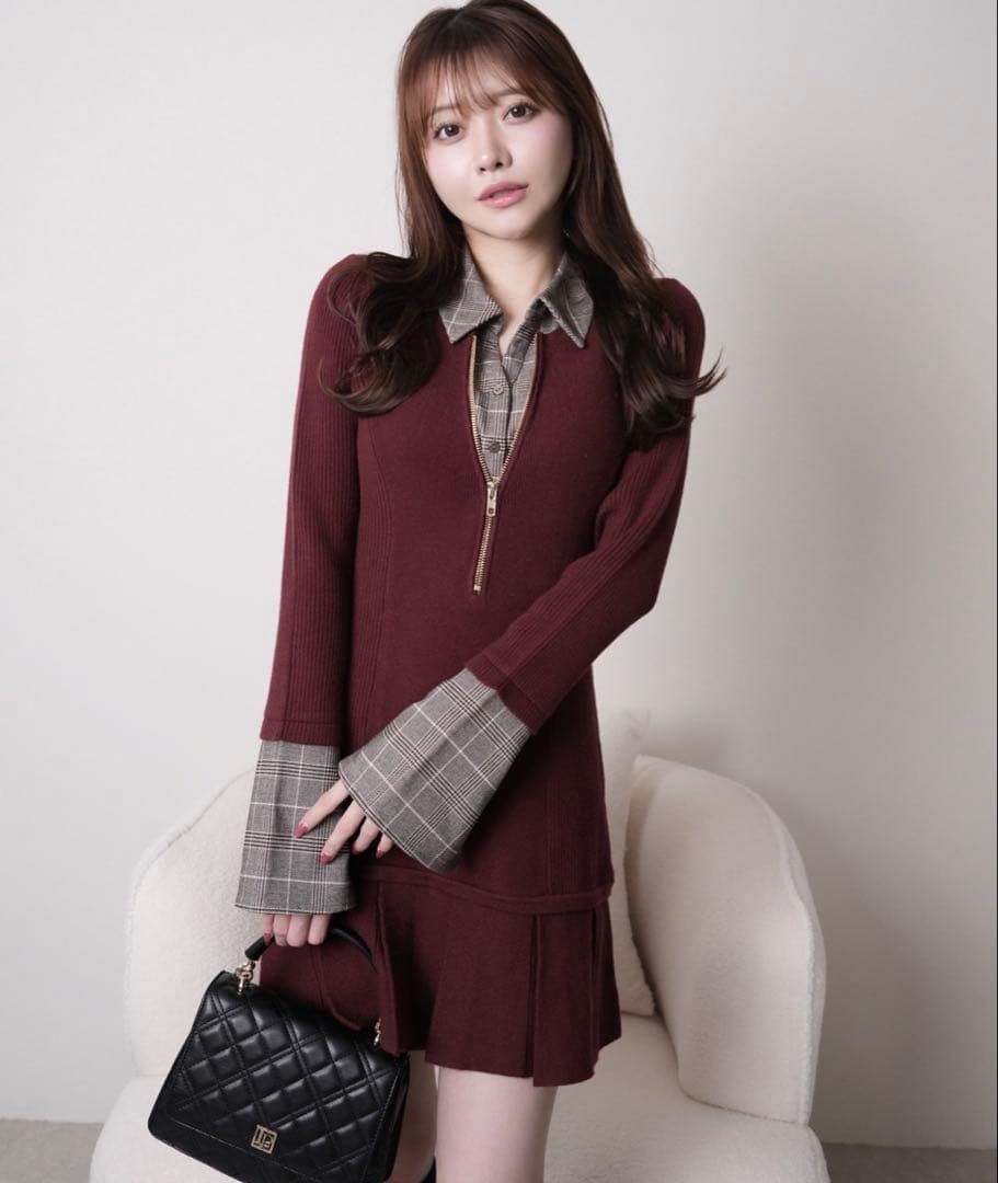 フロントZIPニットプリーツワンピース LIP SERVICE