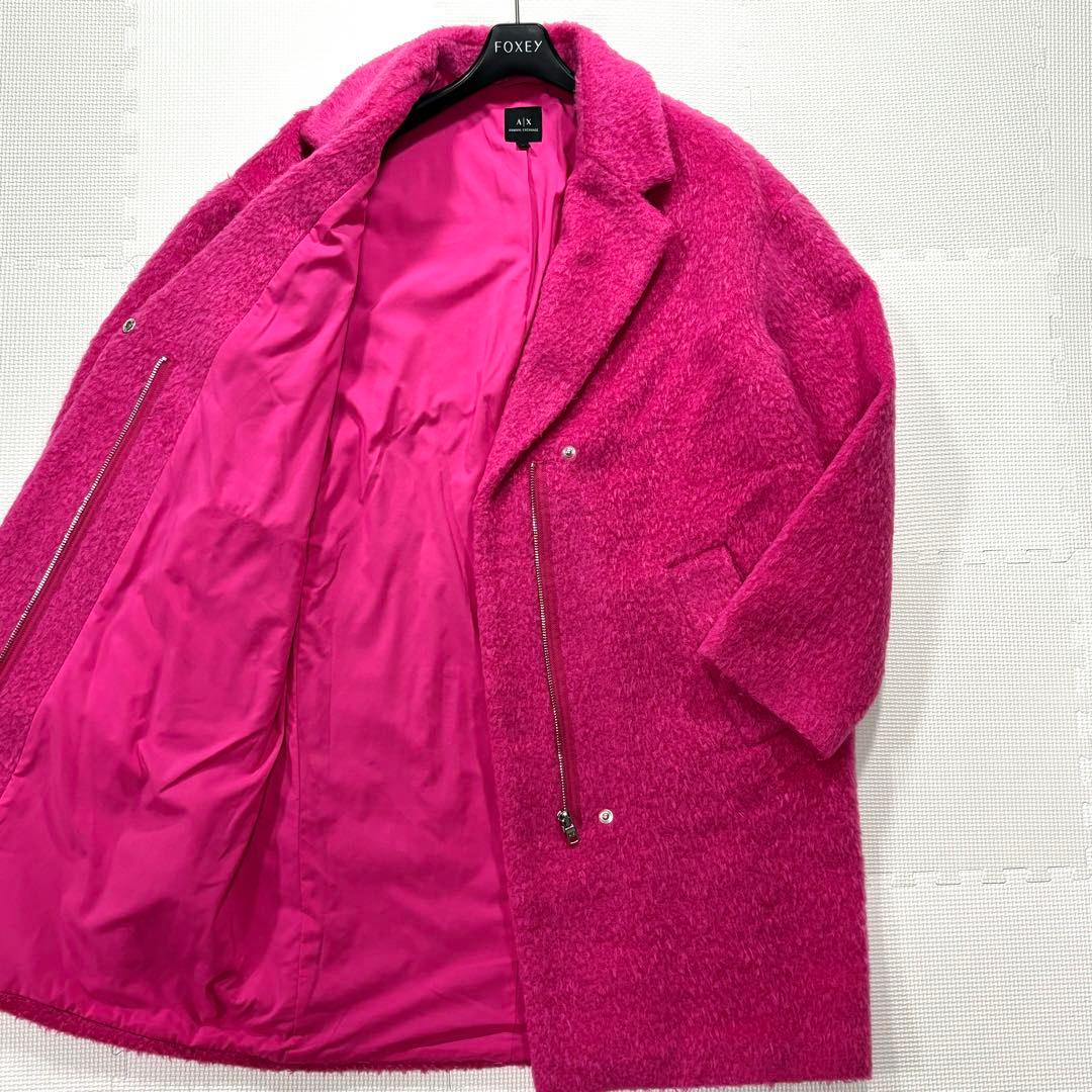 美品　アルマーニエクスチェンジ　ロングチェスターコート　ショッキングピンク　M