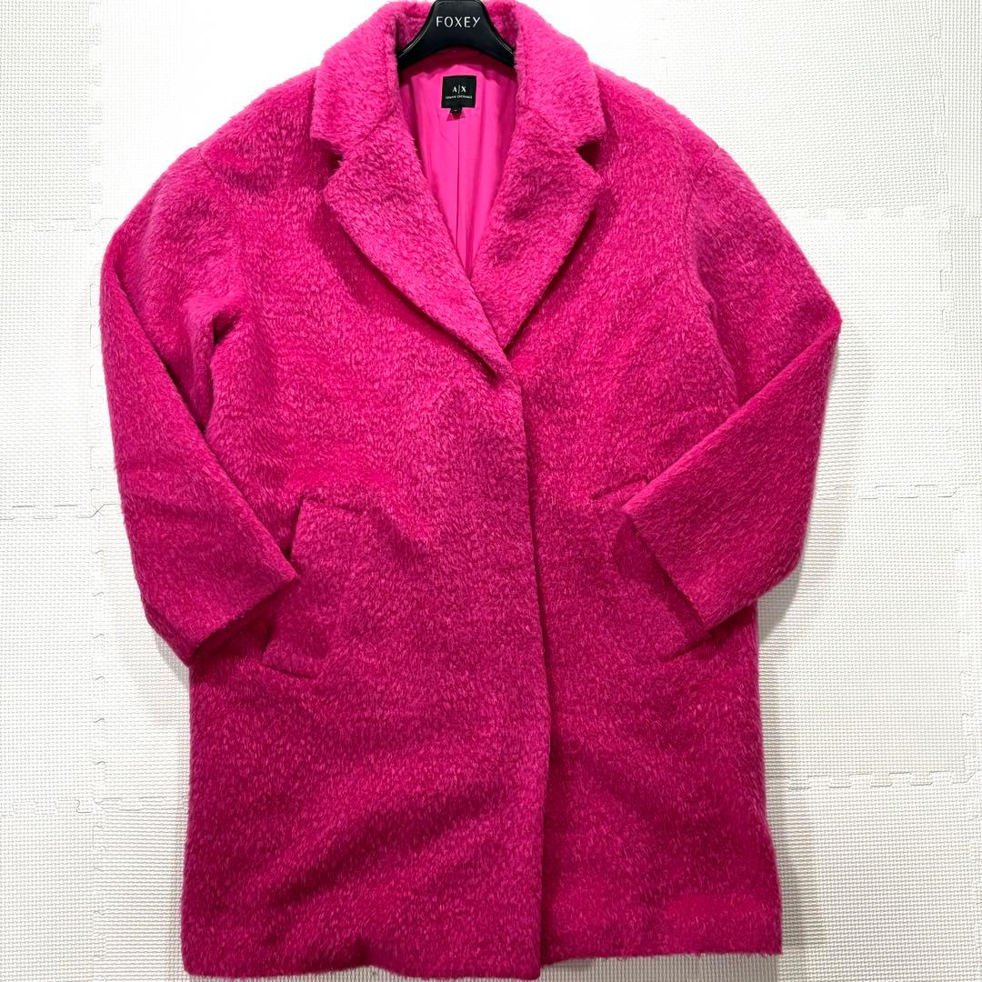 美品　アルマーニエクスチェンジ　ロングチェスターコート　ショッキングピンク　M