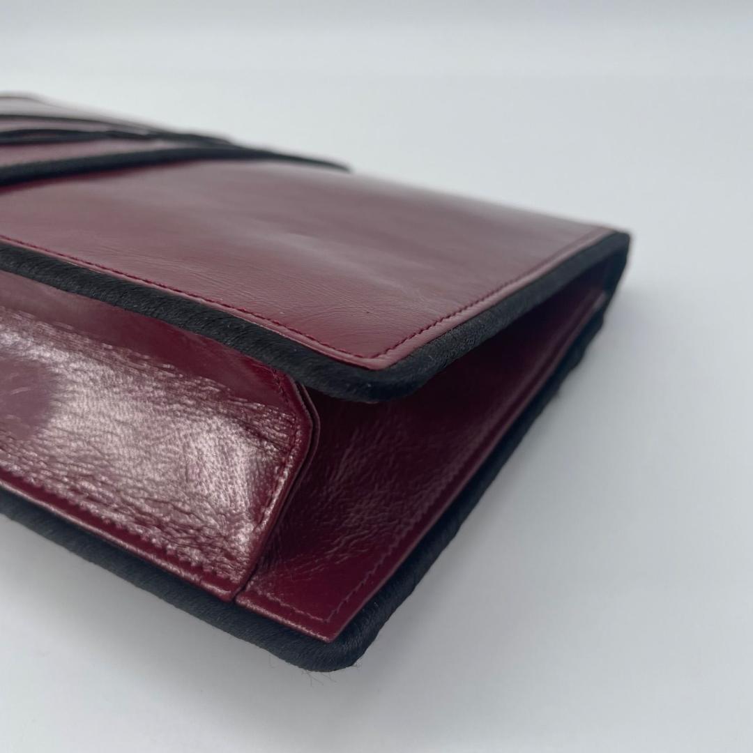 良品✨ イヴサンローラン YSL 刺繍ロゴ クラッチバッグ ボルドー