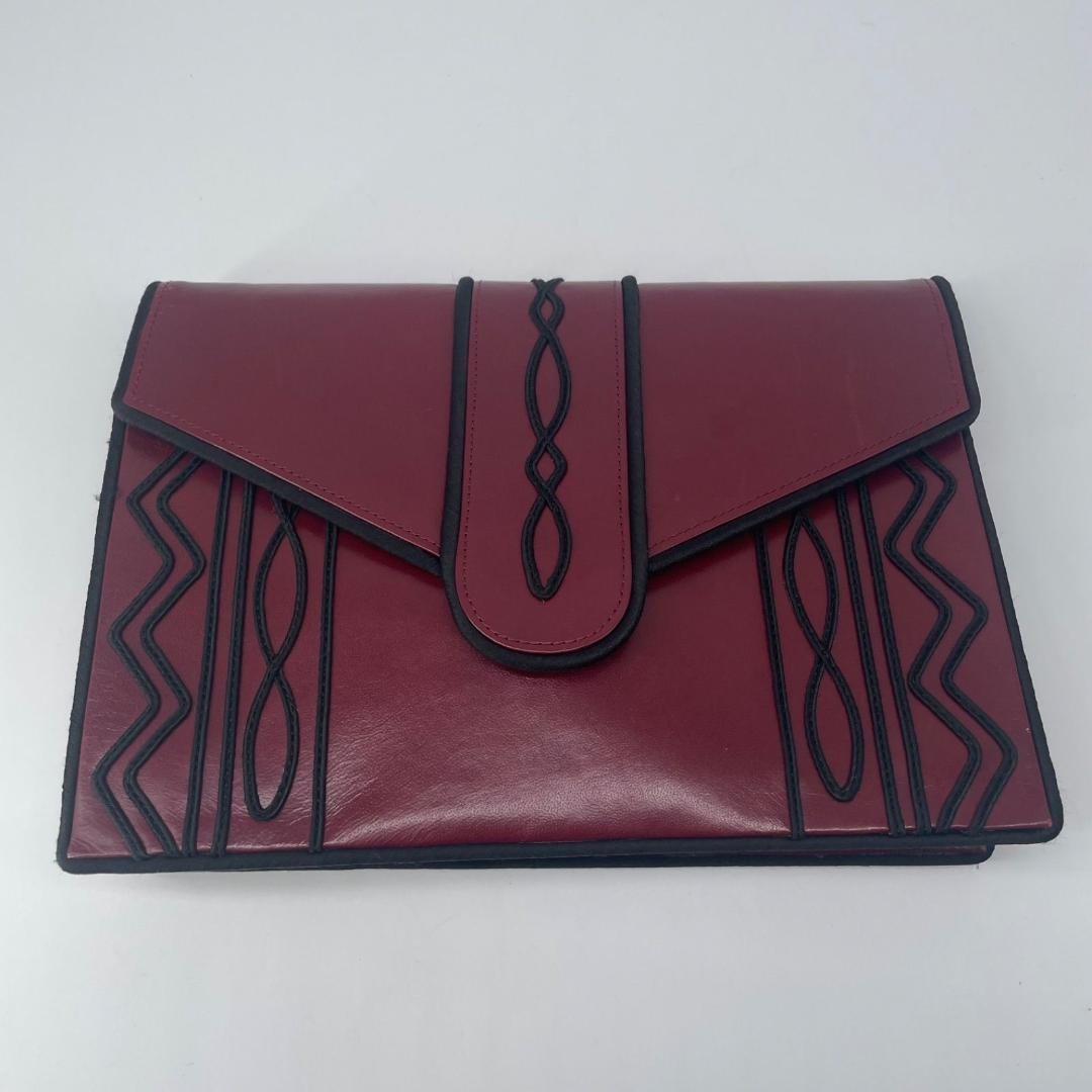 良品✨ イヴサンローラン YSL 刺繍ロゴ クラッチバッグ ボルドー