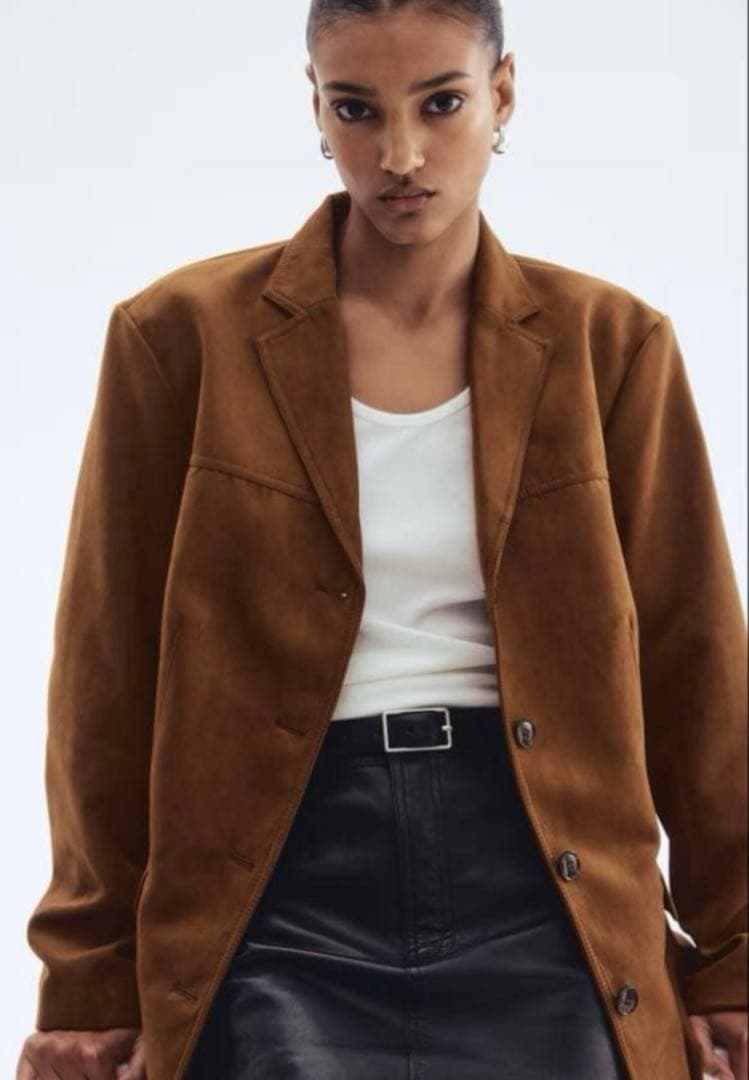  シングルブレストブレザー スエードジャケット