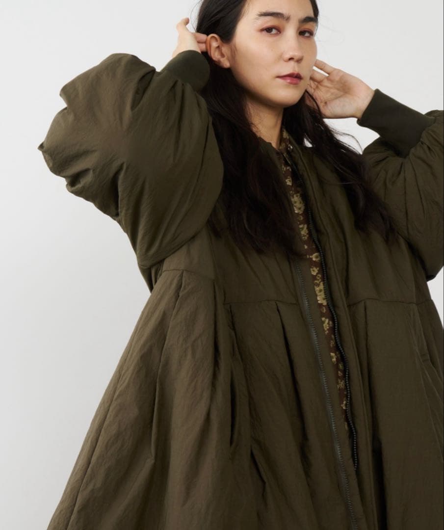 Libra Cue 中綿ロングコート オリーブ バルーン袖 防寒 フリー