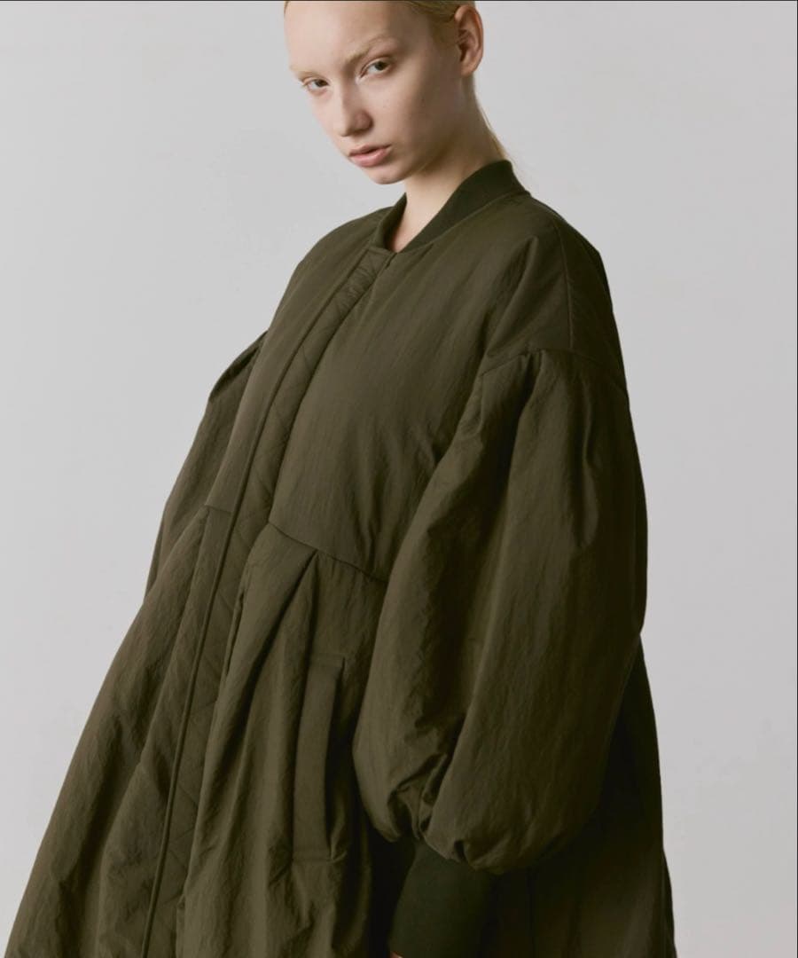 Libra Cue 中綿ロングコート オリーブ バルーン袖 防寒 フリー