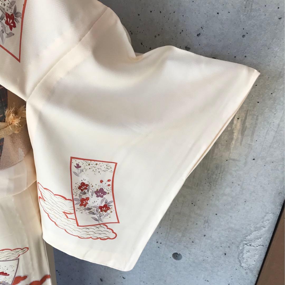 【単衣】正絹　訪問着　雲取りに花柄　金箔　居敷当て無し　小さめサイズ