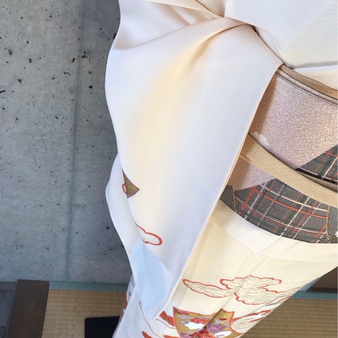 【単衣】正絹　訪問着　雲取りに花柄　金箔　居敷当て無し　小さめサイズ