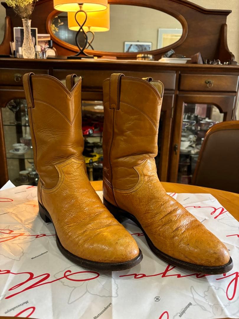 ジャスティン Justin オーストリッチ　ウエスタンブーツ　ブラウン系