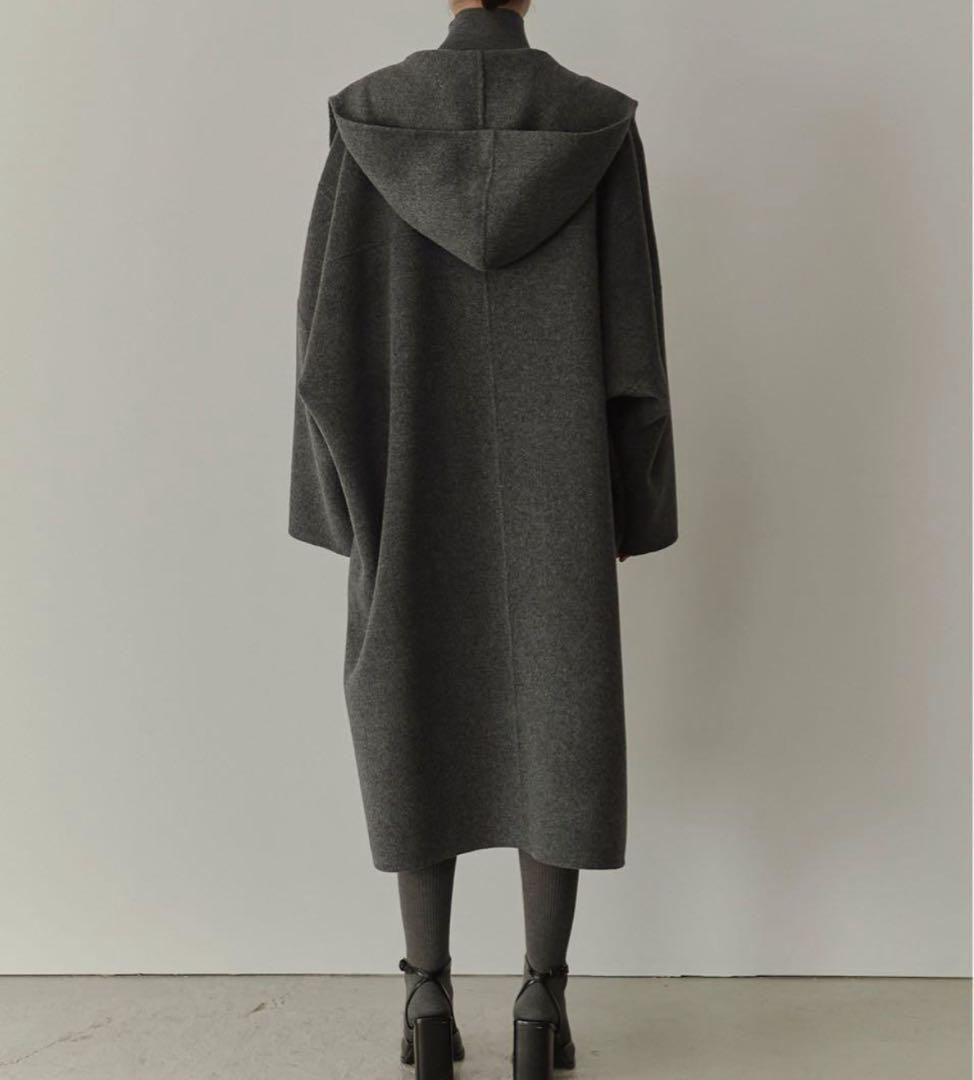 25AW♡【ルシェルブルー】フード付き ダブルフェイスロングコート グレー 36