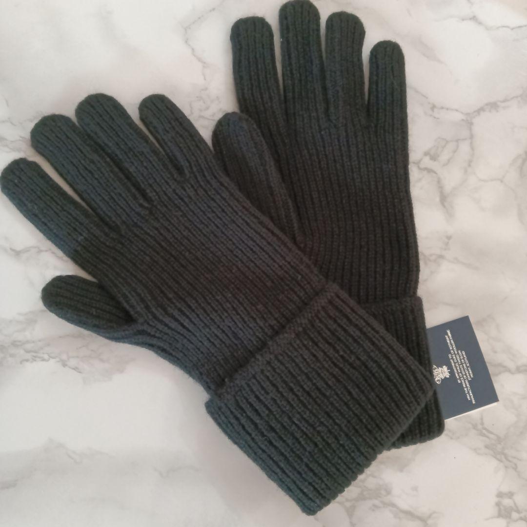 新品　ジョンストンズ　カシミヤニットリブグローブ　BLACK