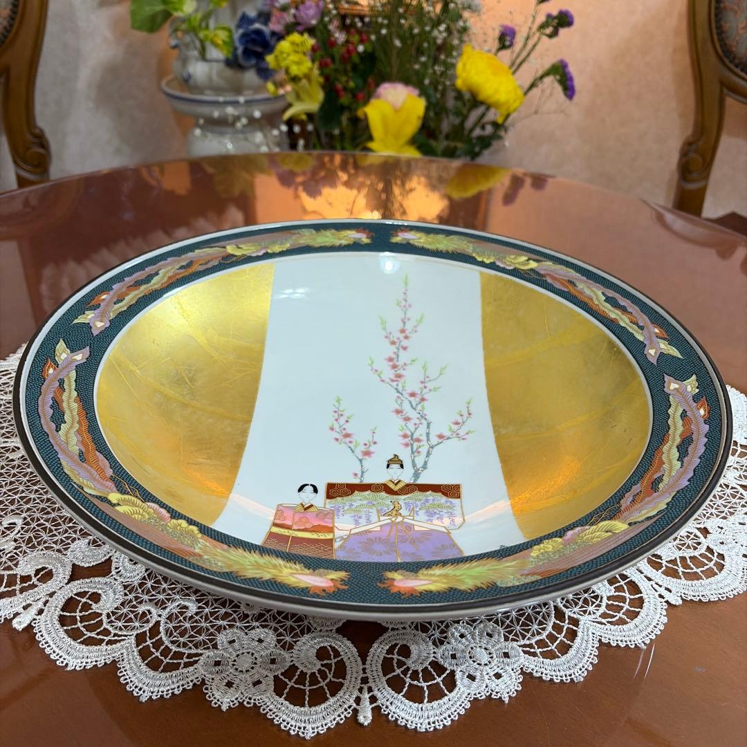 九谷焼　弥与衛門窯　皇后陛下　御麗筆　良子女王　雛之図　御絵皿