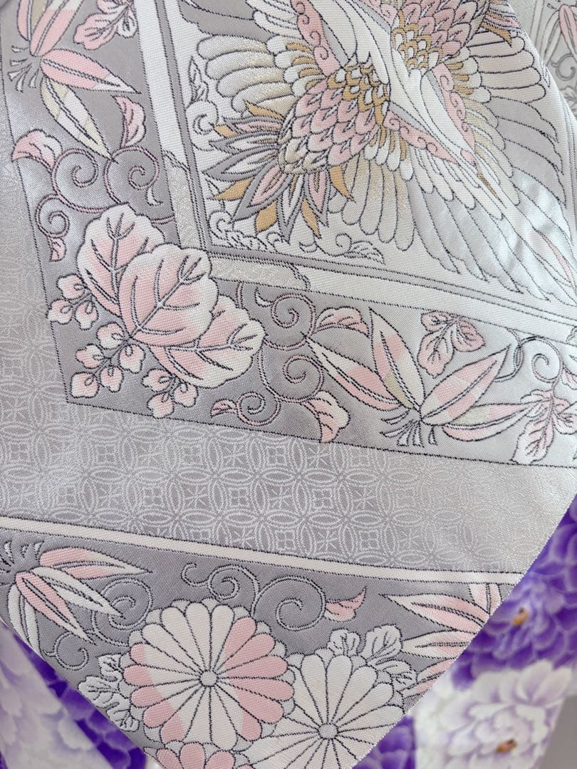 正絹振袖フルセット　牡丹　紫　淡い色　大輪花柄　成人式