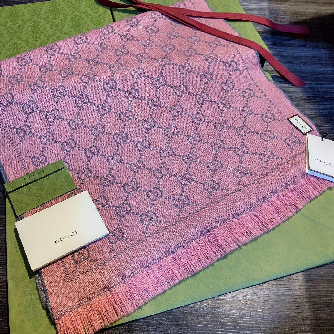 ❤新品箱袋付き❤GUCCI マフラー ストール ショール スカーフピンクグレー❤