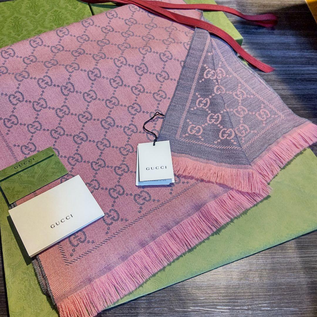 ❤新品箱袋付き❤GUCCI マフラー ストール ショール スカーフピンクグレー❤