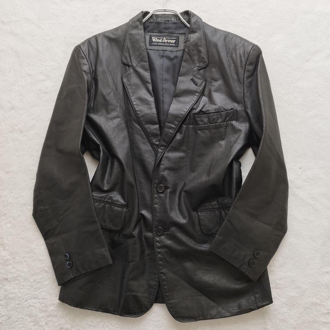 ウィンドアーマー テーラードジャケット レザー 黒 大きいサイズXL